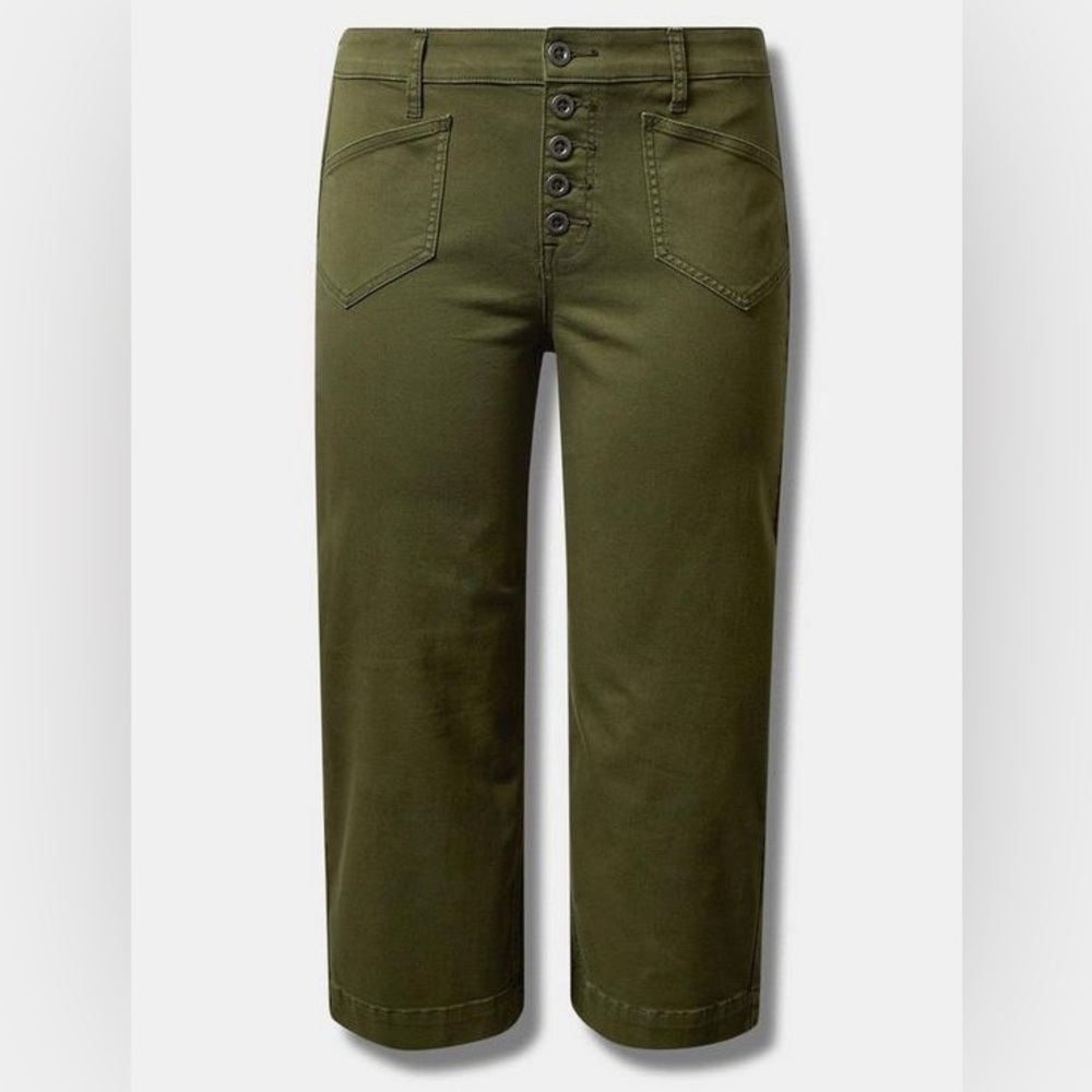 Crop Wide Leg Stretch Twill High Rise Patch Pocket Pant sz 28 - Picture 2 of 3